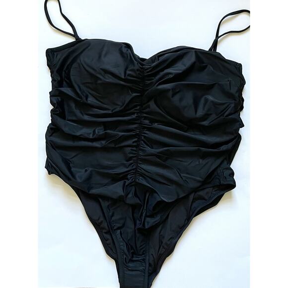 J. Crew Ruched Removable Strap Bandeau One Piece Bathing Suit Black Size 24 NEW - Picture 3 of 7